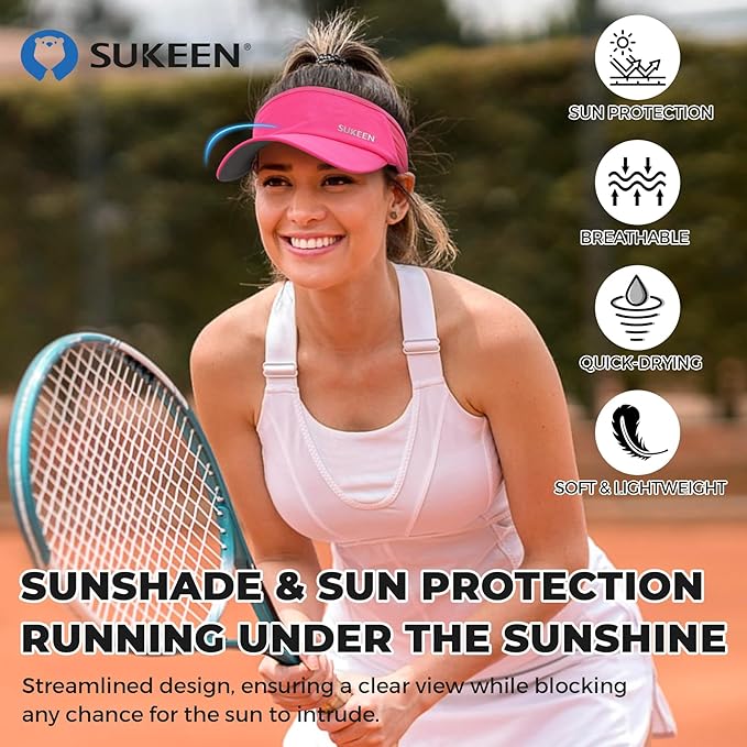 Sukeen 2 Pack Sports Sun Visor Men Women Lightweight Packable Cooling Stretchy Visor Hat for Running, Tennis, Golf