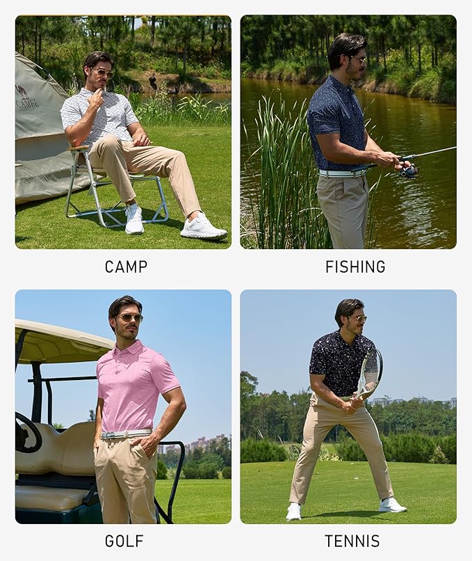 ZITY 5 Pack Mens Golf Shirt Short Sleeve UPF 50+ Moisture Wicking Performance Print Patterns Casual Golf Polo Shirts for Men