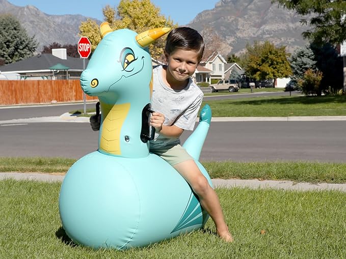 Hearthsong Hop N Go Inflatable Blue Dragon Bouncy Riding, Hopping Toys - Image 5