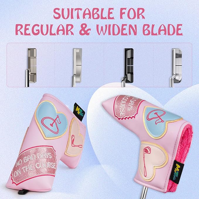mytag Golf Head Covers Pink, No Bad Days On The Course Golf Club Covers Driver Fariway Hybrid Headcover for Women Girls
