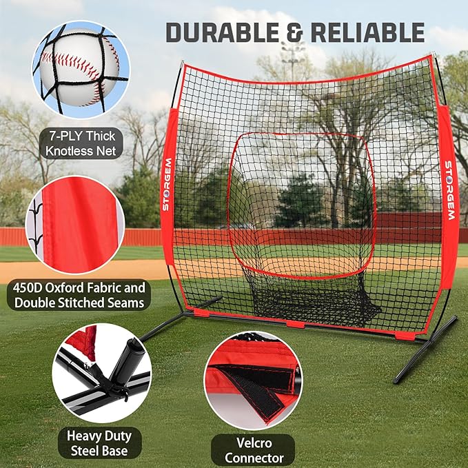 Storgem 6'X6' Baseball Softball Practice Net, Portable Baseball Net for Batting, Hitting, Pitching and Fielding, Carry Bag, Strike Zone and Batting Tee, Great for Kids Adult Youth