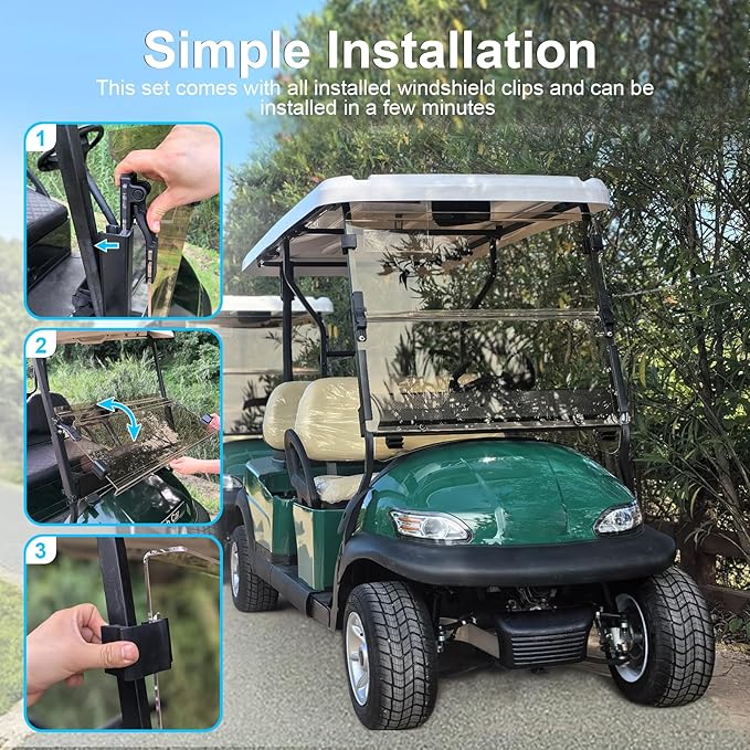 Club Car Precedent Windshield,Golf Cart Windshield for Precedent/Tempo/Onward (2004-Up)– Heavy Duty Hinges, Foldable, Anti-UV & Impact Resistant, 5MM Thick PC Material, 37.6"W X 33.2"H (tinted)