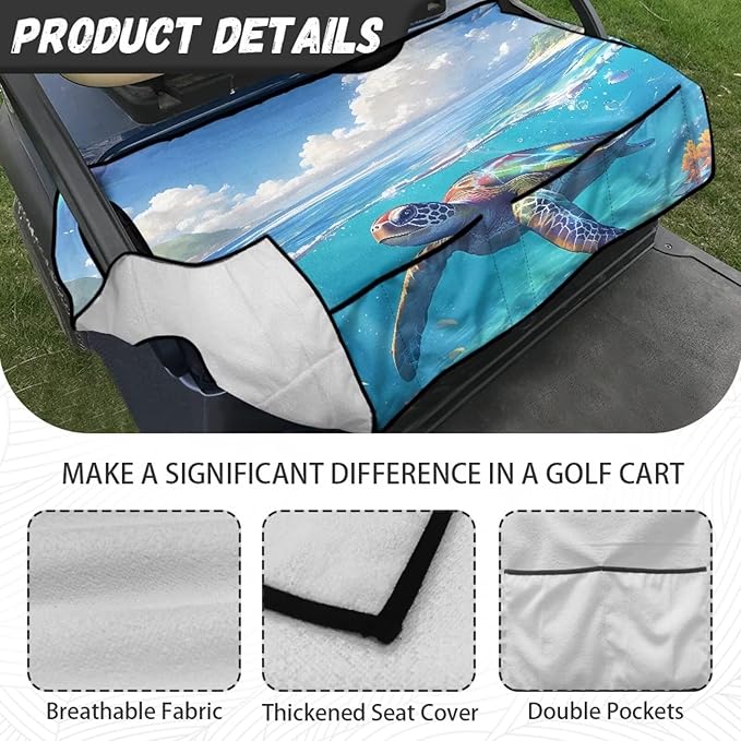 Golf Cart Seat Covers, Universal Golf Cart Seat Towel Blanket with 4 Front Pockets & Nonskid Bottom Fits for Club Car 2 Person Seats Golf Carts