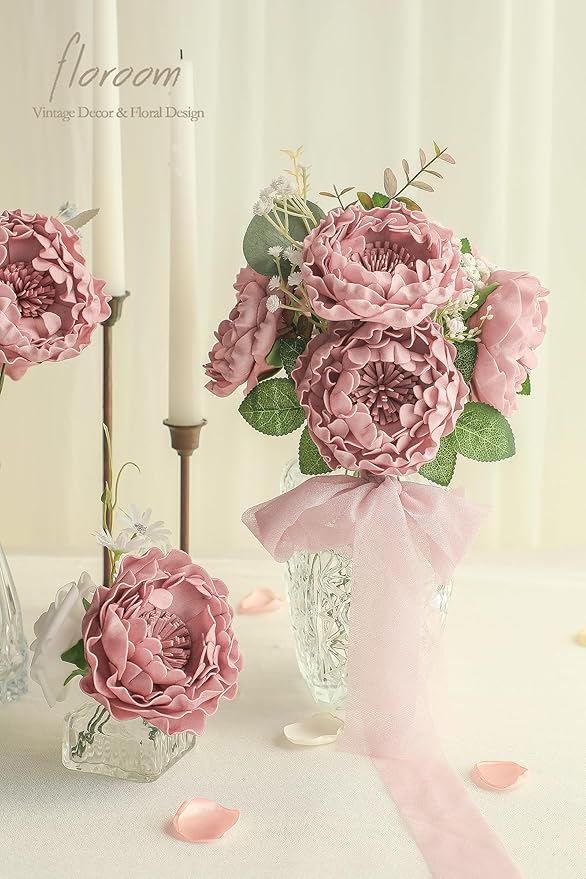 Floroom Artificial Flowers 16pcs 4" Dusty Rose Blooming Peonies Real Looking - Image 2