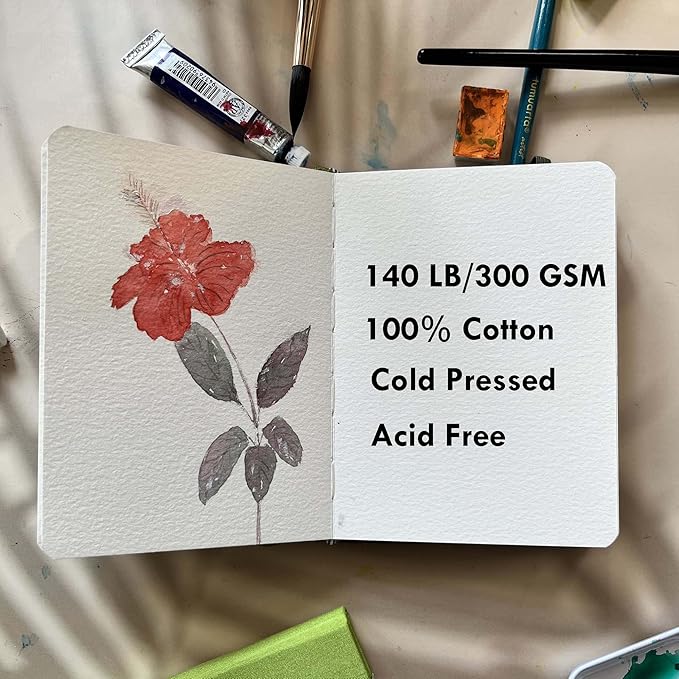 tumuarta Watercolor Sketchbook, 140 LB, 100% Cotton Paper, Cold Press, 24 Sheets - Image 3