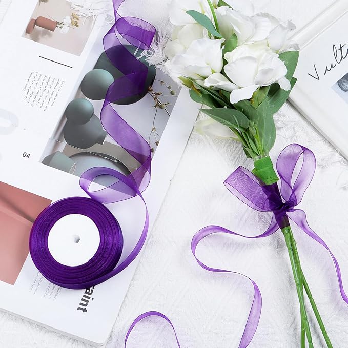 Ribbon for Gift Wrapping 3/4 inch Purple Sheer Organza Ribbon for Flower - Image 3