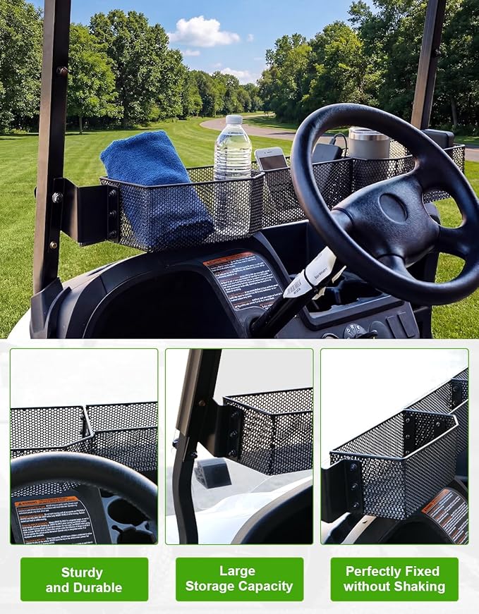 Golf Cart Front Inner Basket for EZGO TXT RVX VALOR Yamaha G29 Drive2 G16-G22 Club Car DS Tempo Modular Mesh Storage Tray Organizer for Extended Space (EZGO VALOR/TXT 2014+)