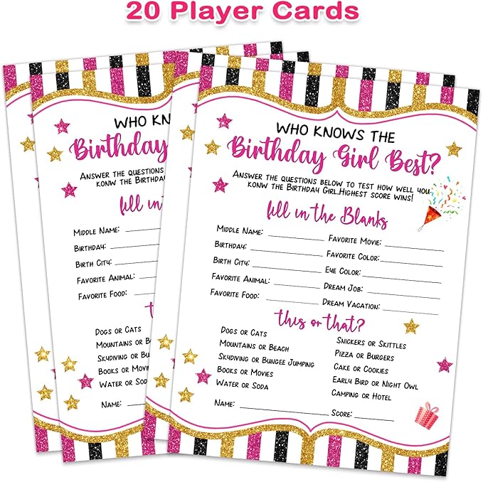 20 Pieces Who Knows The Birthday Girl Best Game Cards - Image 2