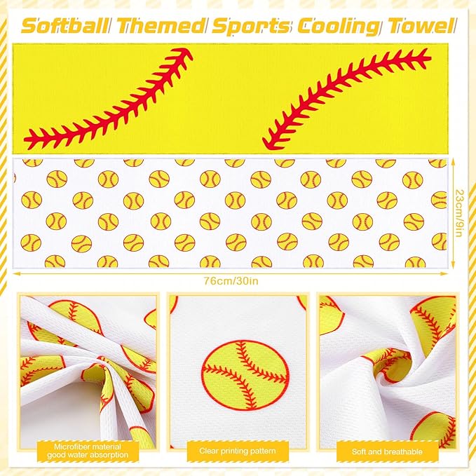 FuWeave 36 Pcs Sports Cooling Towels Baseball Basketball Softball Breathable Soccer Football Volleyball Microfiber Ice Towel Fast Drying for Party Favors Team Gift (Softball,30 x 9 Inch)