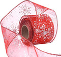 2.5 Inch Wide Christmas Wired Ribbon Snowflake Organza Sheer Glitter Ribbon by Livder