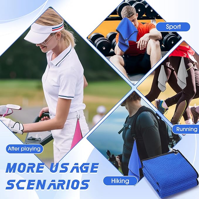 Batiyeer Golf Towel Bulk for Golf Bags 16'' x 16'' Microfiber Fabric Towel with Clip Waffle Pattern, Fitness, Camping, Hiking, Yoga