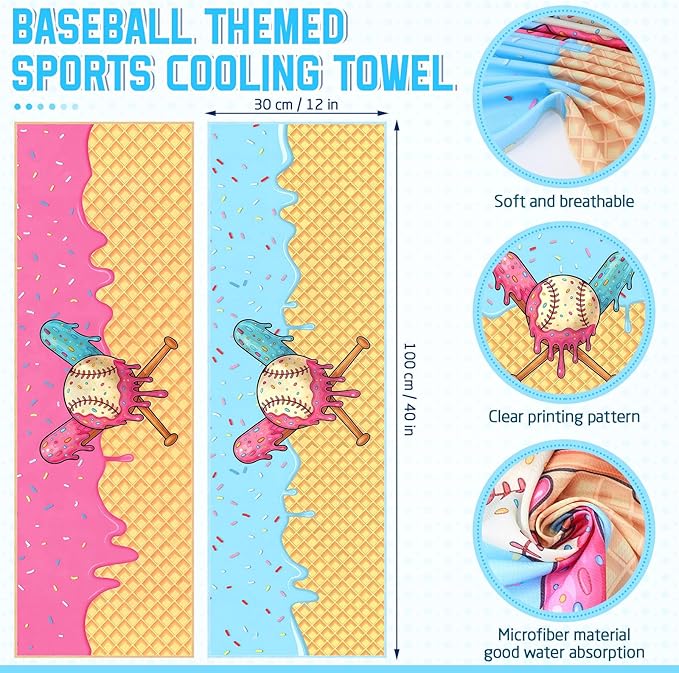 FuWeave 12 Pcs Sports Cooling Towels Baseball Basketball Softball Breathable Soccer Football Volleyball Microfiber Ice Towel Fast Drying for Party Favors Team Gift (Ice Cream Drip,40 x 12 Inch)