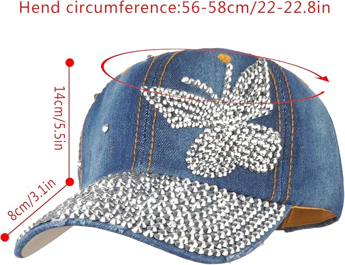 Hoce Fashion Rhinestone Denim Baseball Cap Studded Bling Hat for Women