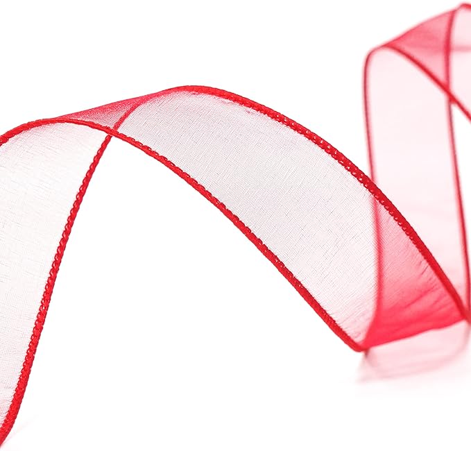 CT CRAFT LLC Sheer Organza Wired Ribbon 1.5" x 50Yards Red - Image 3