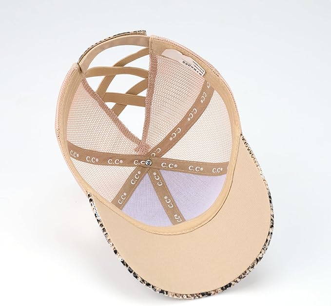 C.C Ponycap Messy High Bun Ponytail Adjustable Glitter Mesh Trucker Baseball Cap