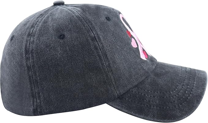 Fight Breast Cancer Hats for Women, Cotton Embroidered Pink Ribbon Little Heart Baseball Cap