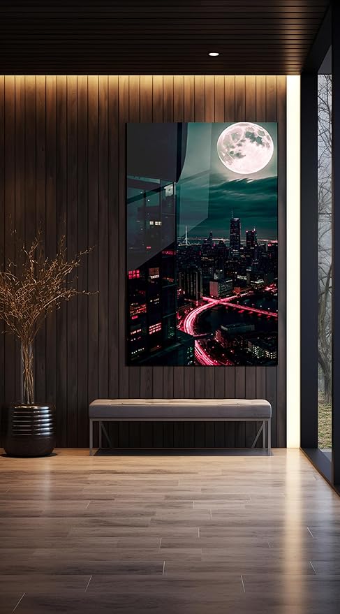 SpiritualHands Moon And City Glass Wall Art Painting - Image 3