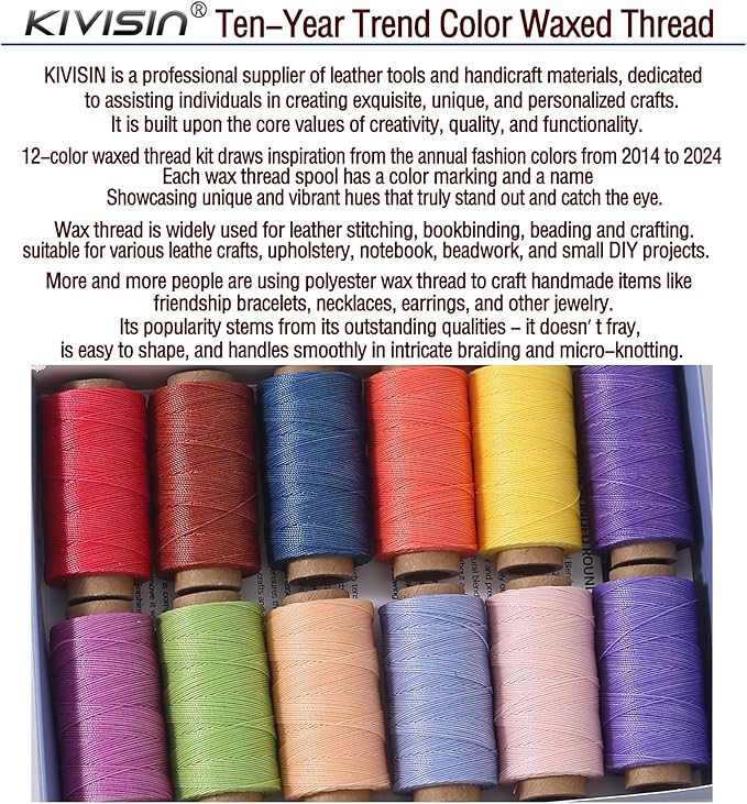 12 Multicolor Round Waxed Thread, 0.45mm Thin and Stiff Wax Strings, 110 - Image 5