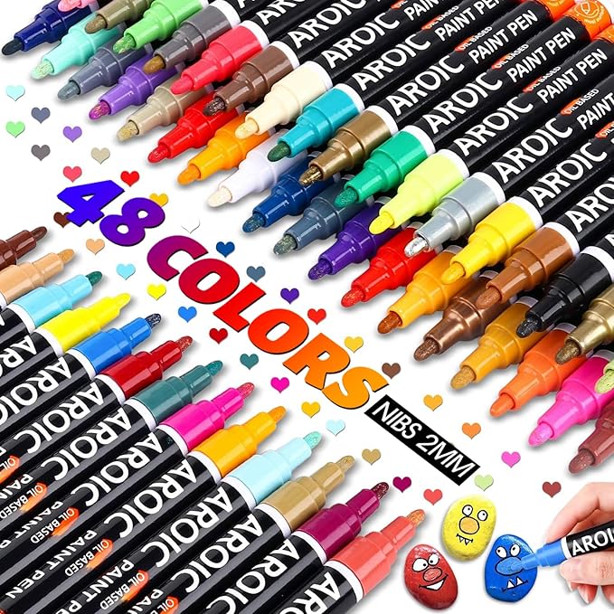 AROIC 48 Pack Oil-Based Paint Markers Medium Tip by AROIC