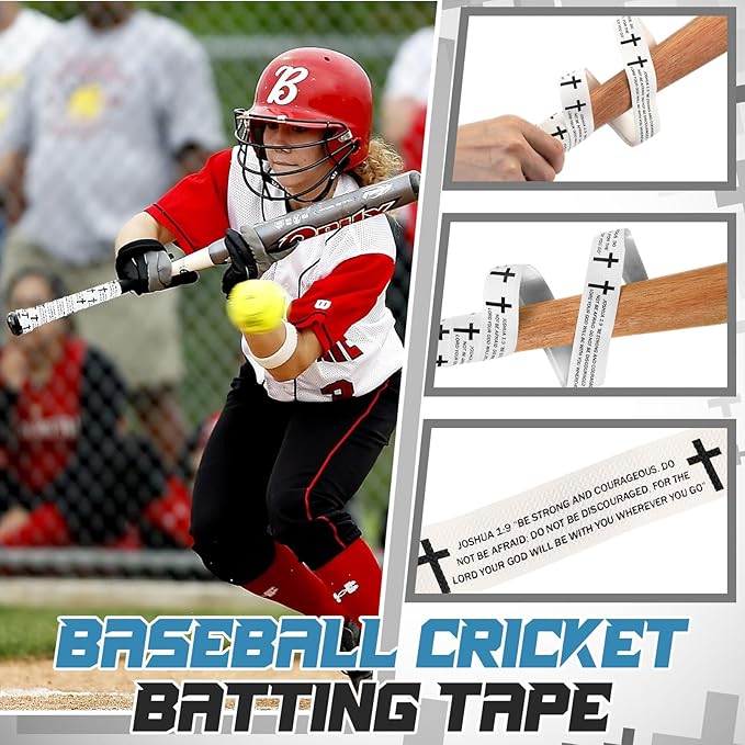Pushglossy Christian Baseball Bat Grip Tapes 1.5mm Faith Cross Bat Grip Tape, Precut Full Adhesive Baseball Wrist Tape Scripture Design Non-Slip Religious Baseballs Grips Tapes