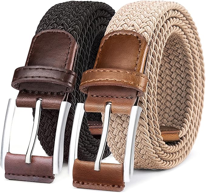 BULLIANT Belt for Men 2Pack,Mens Gift Stretch Braided Web Belt Elastic for Casual Golf Jeans,1 3/8"