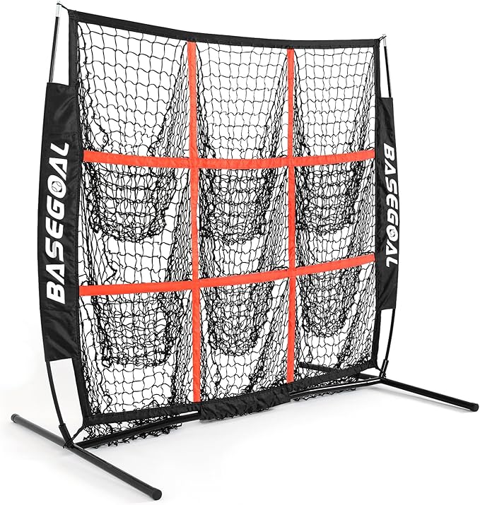 BaseGoal 4'×4' Baseball Softball Net,Pitching Strike Zone Target Net,with 9 Pocket,Baseball Backstop Net,for Hitting Pitching Batting Catching Practice