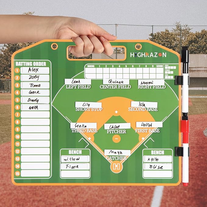 Magnetic Baseball Coach Clipboard, Dry Erase Lineup Board, Premium Tactical Baseball Coaching Board with 40 Lineup Cards and 2 Marker, Dugout Display Softball Coaching Accessories - Orange