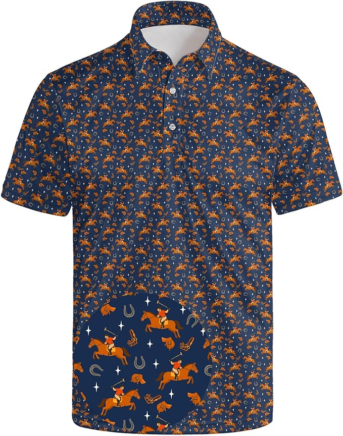 HUURAY Funny Golf Polos for Men Funny Print Short Sleeve Shirts Quick Dry Polo Shirts Hawaiian Shirt Performance Golf Outfits