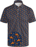 HUURAY Funny Golf Polos for Men Funny Print Short Sleeve Shirts Quick Dry Polo Shirts Hawaiian Shirt Performance Golf Outfits