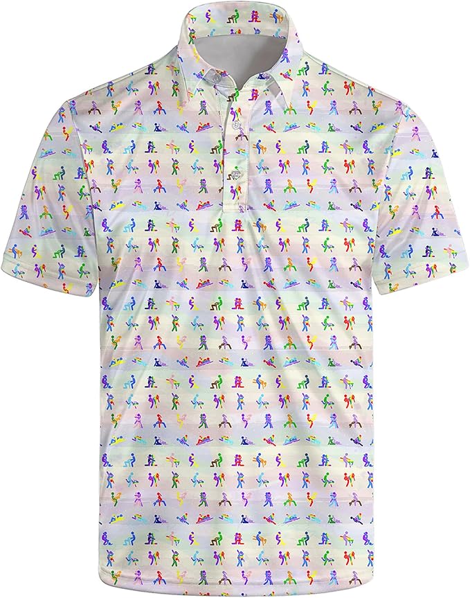 Golf Polo Shirts for Men Funny Print Short Sleeve Golf Shirts Performance Golf Polos