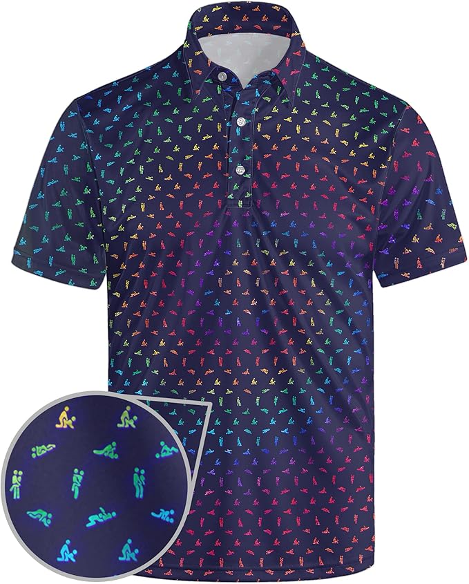 Golf Polo Shirts for Men Funny Print Short Sleeve Golf Shirts Performance Golf Polos