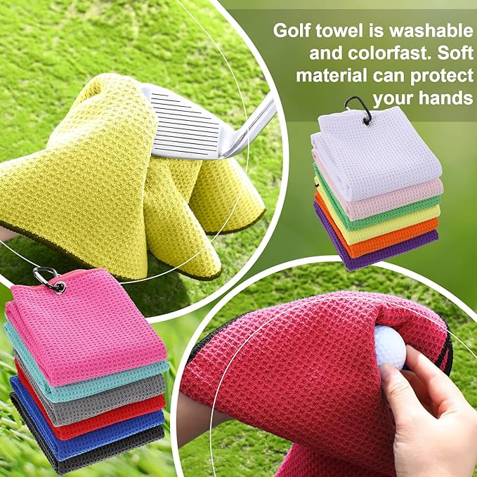 Batiyeer Golf Towel Bulk for Golf Bags 16'' x 16'' Microfiber Fabric Towel with Clip Waffle Pattern, Fitness, Camping, Hiking, Yoga