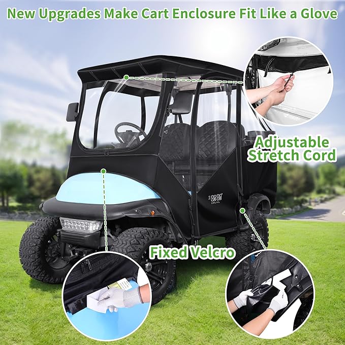 10L0L Upgrade 4 Passengers Golf Cart Enclosure for Club Car Precedent - Short Roof Deluxe 600D Enhanced Waterproof Windproof Transparent Golf Cart Driving Rain Cover with 4 Heavy Duty Zippers