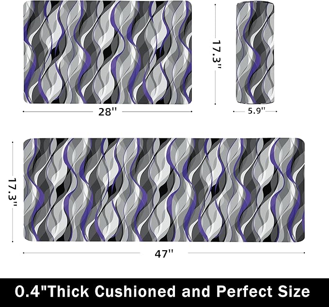 Kitchen Mats for Floor Modern Abstract kitchen rugs Grey and Purple Stripe Anti - Image 2