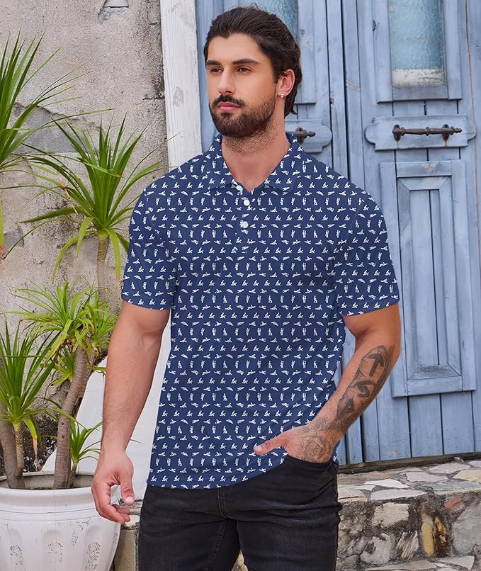 Golf Polo Shirts for Men Funny Print Short Sleeve Golf Shirts Performance Golf Polos