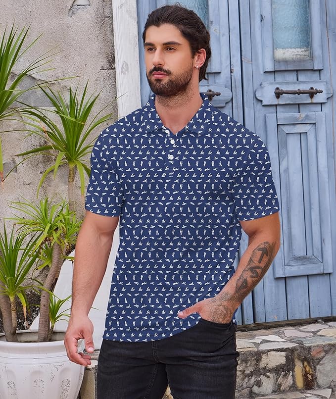 Golf Polo Shirts for Men Funny Print Short Sleeve Golf Shirts Performance Golf Polos