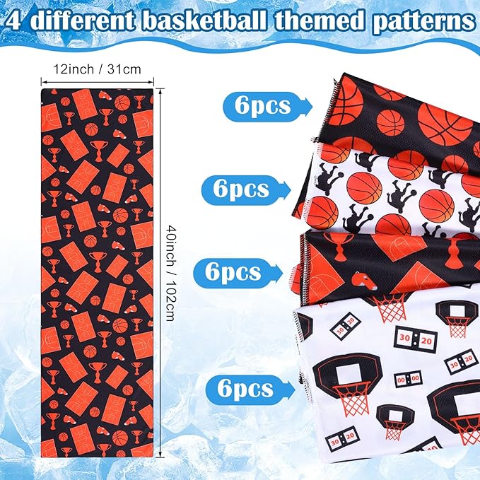 FuWeave 24 Count Basketball Cooling Towel 40 x 12 Inch Breathable Sport Cooling Towel Microfiber Fast Drying Basketball Team Gifts for Athletes Yoga Gym Camping Running