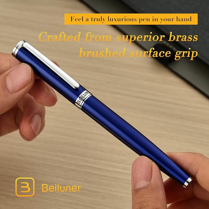 BEILUNER Luxury Fountain Pen Set, Solid 24K Gilded Medium Nib, Modern Classic - Image 6