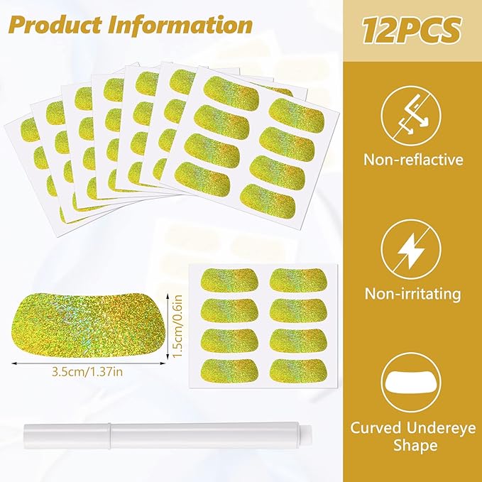 Sumind 48 Pairs Eye Strips Sports Eye Stickers Breathable Strips with 1 White Pencil for Baseball Football Softball Fans on Game Day (Gold)