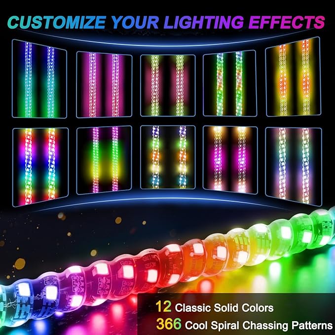 iLSKW 2-Pack 3FT Golf Cart LED Whip Lights Holder, for 1" Square Rails, APP&Remote Control RGB Whips, with Brake Turn Reverse Signal Function, for 36V 48V 72V Golf Carts (Included DC Converter)