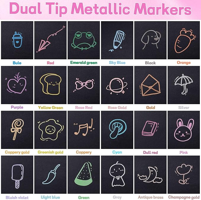 24 Pack Metallic Markers, Dual Tip Glitter Pens - Image 4