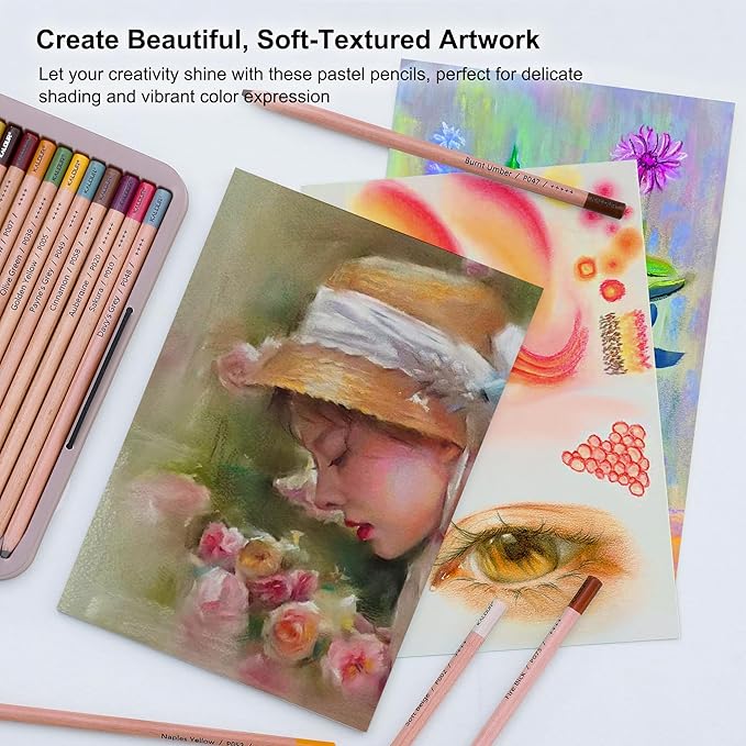 KALOUR Pro Pastel Chalk Colored Pencils, 24 Colors portrait set, Color Charcoal - Image 2