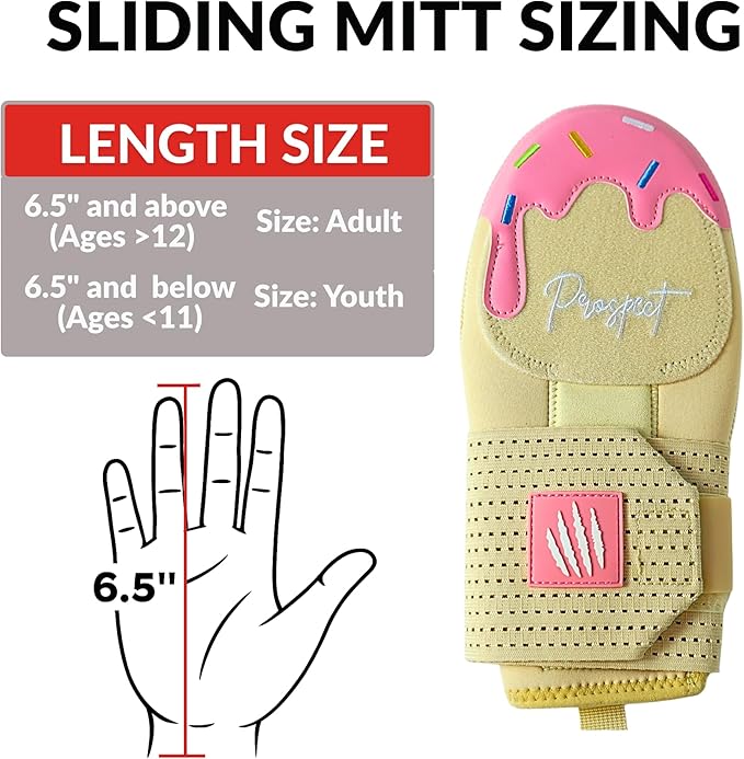 Baseball Sliding Mitt - Youth and Adult Sizes - Drippy Accessory Gingerbread Man, Ice Cream, Miami Color, Left & Right Hands, Hand and Wrist Protection