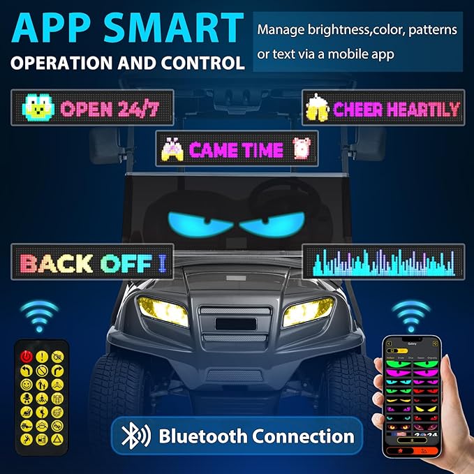 Golf Cart Multiple Devil Eyes Light Sign, 23.42"x4.72" Programmable LED Display for Windshield with App Control, DIY Pattern Trucks Suvs Flexible Screen LED Lights for Festivals Decoration
