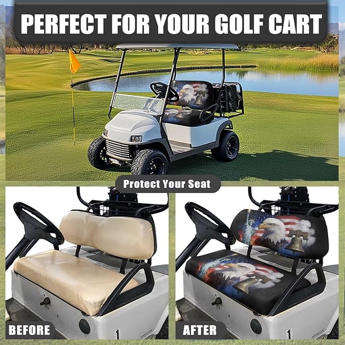 Yewatlles 250th Eagle Golf Cart Seat Covers 2 Piece Set Universal Golf Cart Seat and Backrest Covers Funny Golf Cart Accessories for Women Men Easy to Install