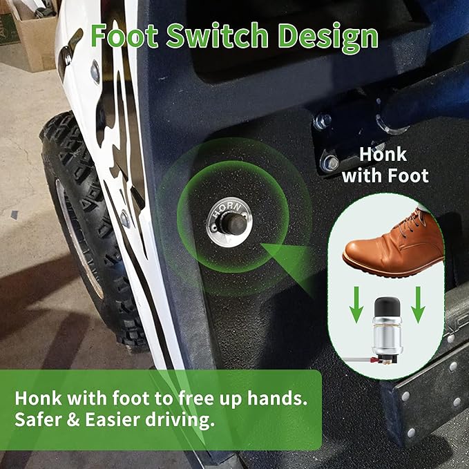 10L0L Universal 12 Volt Golf Cart Horn Kit for Yamaha, EZGO, Club Car - Floor Mount Button Switch, Golf Cart Street Legal Horn Kit
