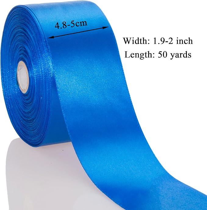 2 Inch Royal Blue Solid Satin Ribbon, 50 Yards Craft Fabric Ribbon - Image 3