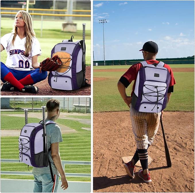 MATEIN Baseball Backpack, Softball Bat Bag with Shoes Compartment for Youth, Boys and Adult, Lightweight Baseball Bag with Fence Hook Hold TBall Bat, Batting Mitten, Helmet, Caps, Teeball Gear
