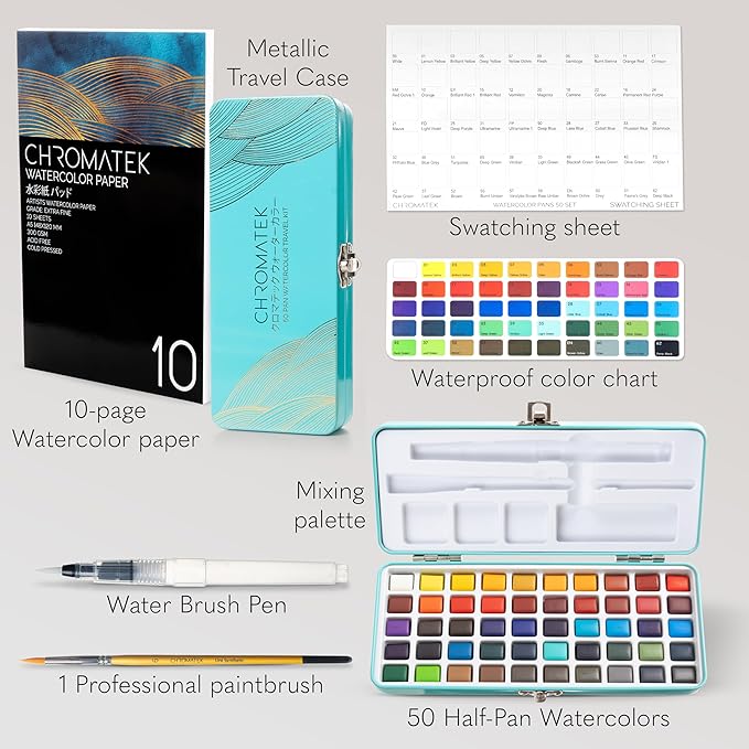 CHROMATEK Watercolor Paint Set – 50 Vivid Colors Including Transparent - Image 4