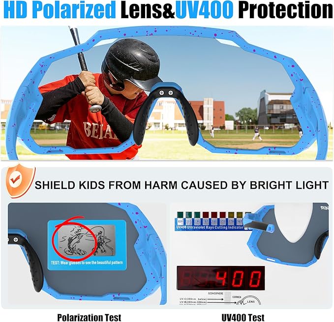 X-TIGER Kids Sunglasses Polarized Youth Baseball Sunglasses for 8-14 boys girls UV400 Sports Softball Cycling Glasses